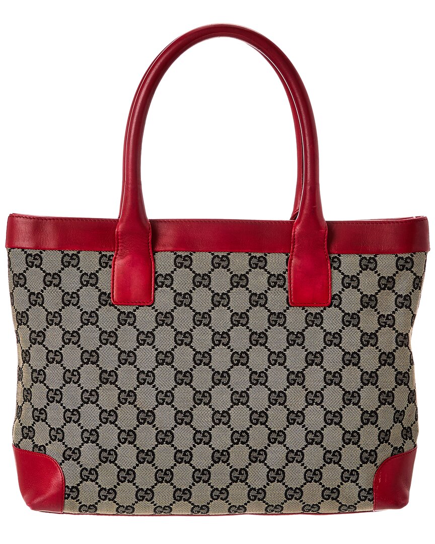 Gucci Navy Gg Canvas & Red Leather Campus Tote (Authentic Pre-Loved)