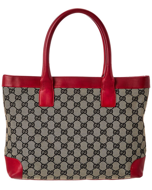 Gucci Navy Gg Canvas & Red Leather Campus Tote (Authentic Pre-Loved)