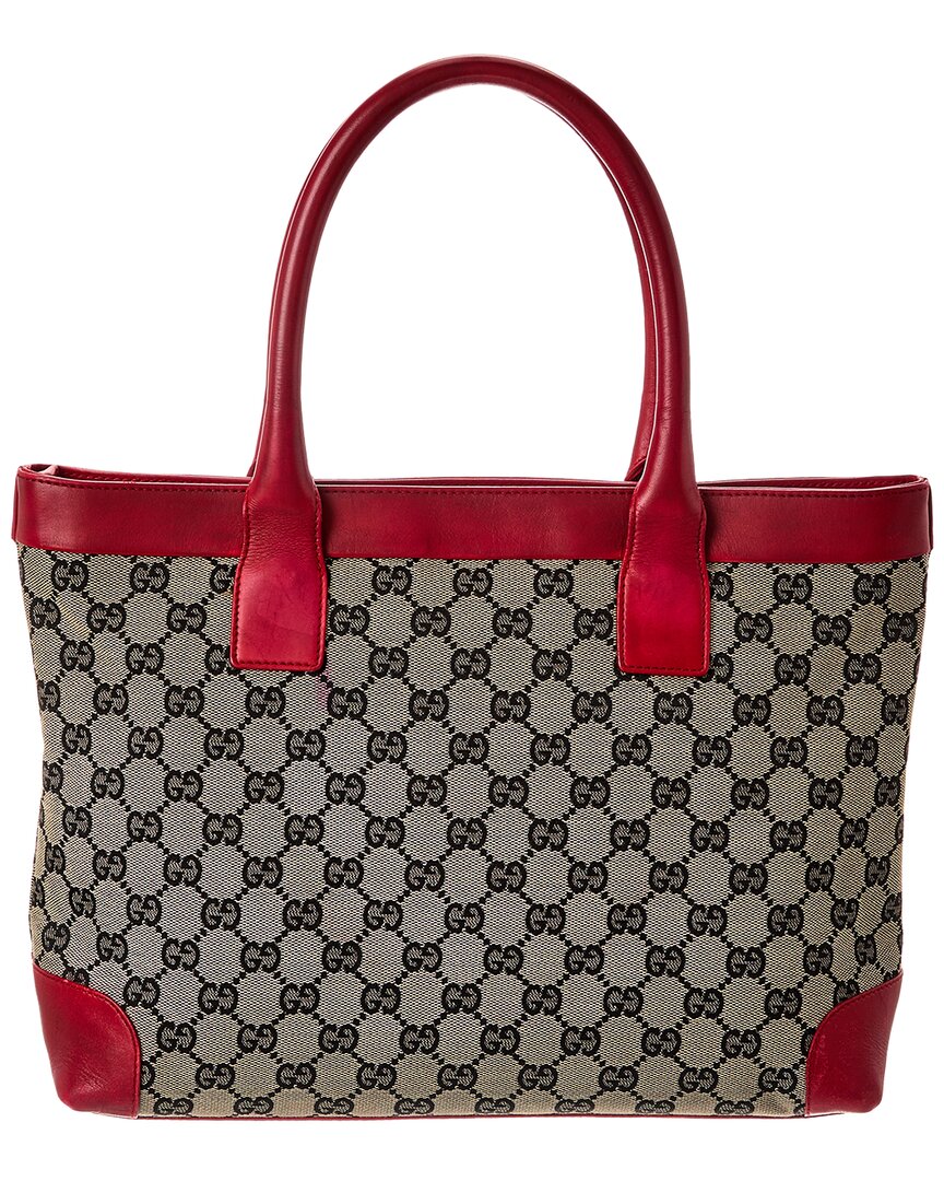Gucci Navy Gg Canvas & Red Leather Campus Tote (Authentic Pre-Loved)