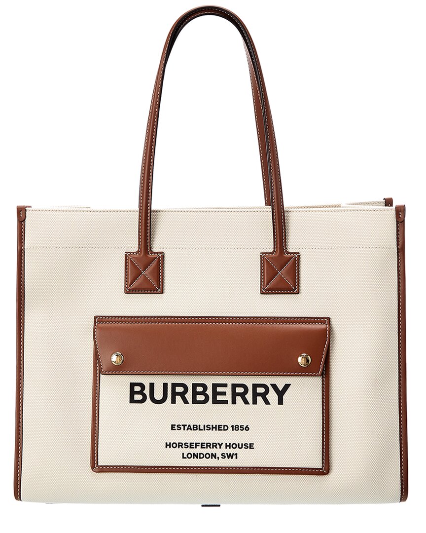 Burberry Medium Two-Tone Canvas & Leather Tote ONE SIZE Brown Multi