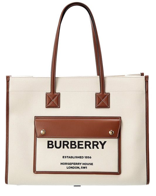 Burberry Medium Two-Tone Canvas & Leather Tote ONE SIZE Brown Multi