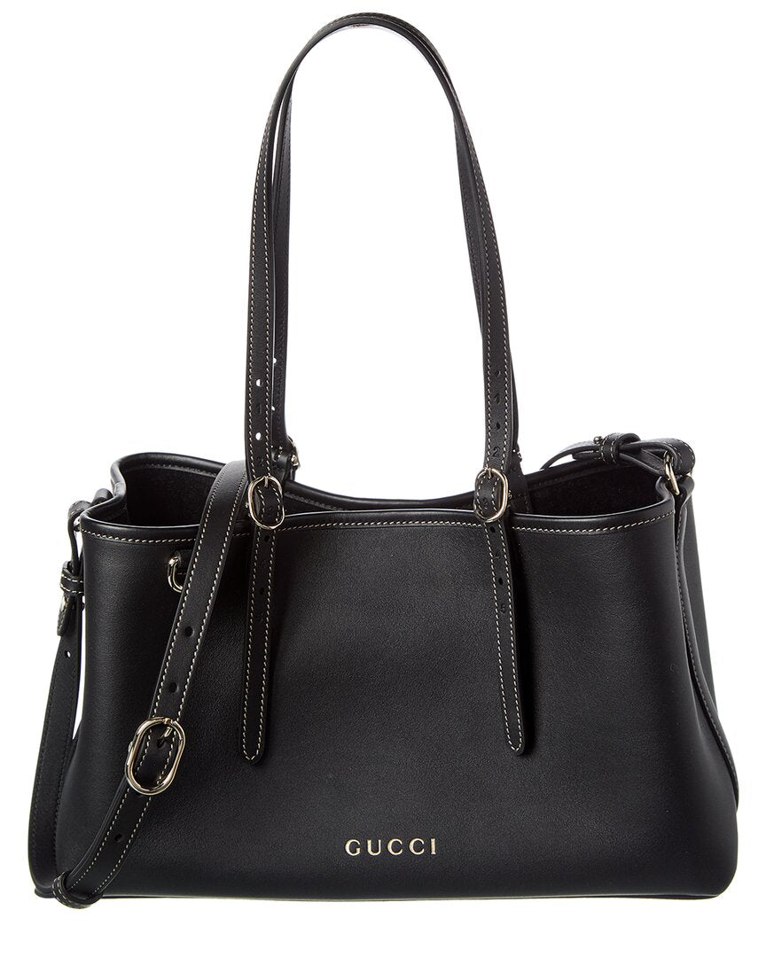 Gucci Gg Emblem Small Leather Tote ONE SIZE Black