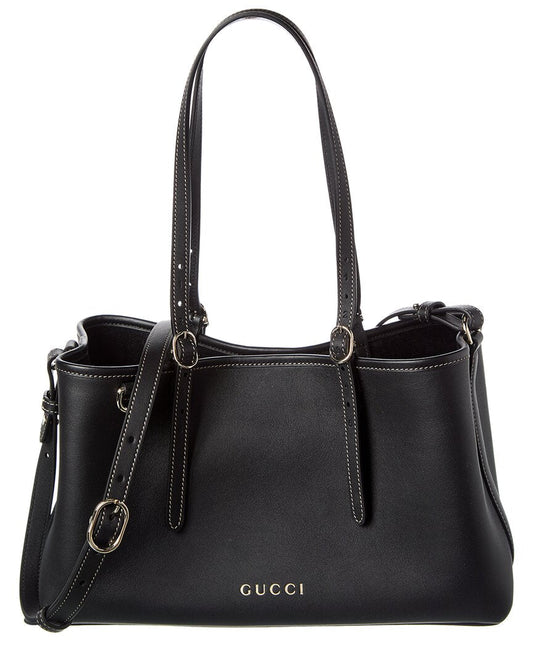 Gucci Gg Emblem Small Leather Tote ONE SIZE Black