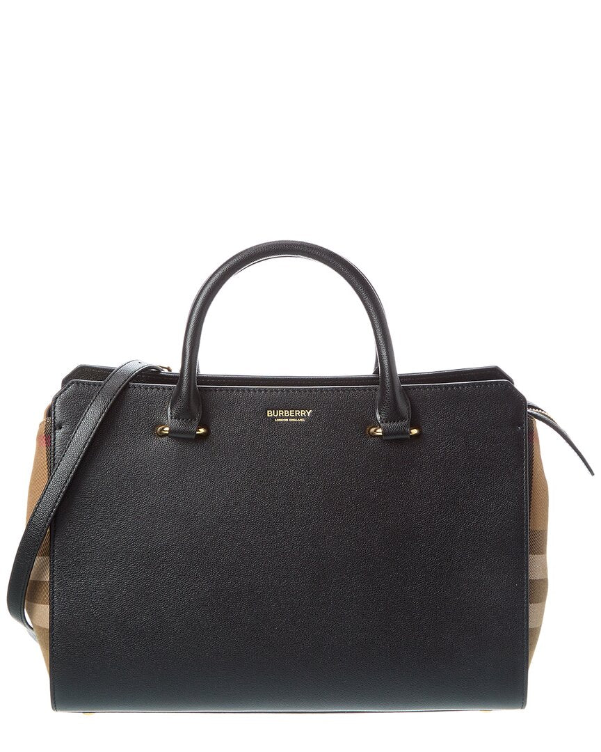 Burberry Banwell Check Canvas & Leather Satchel ONE SIZE Black