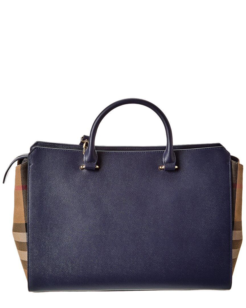 Burberry Banwell Medium Leather & Check Canvas Satchel