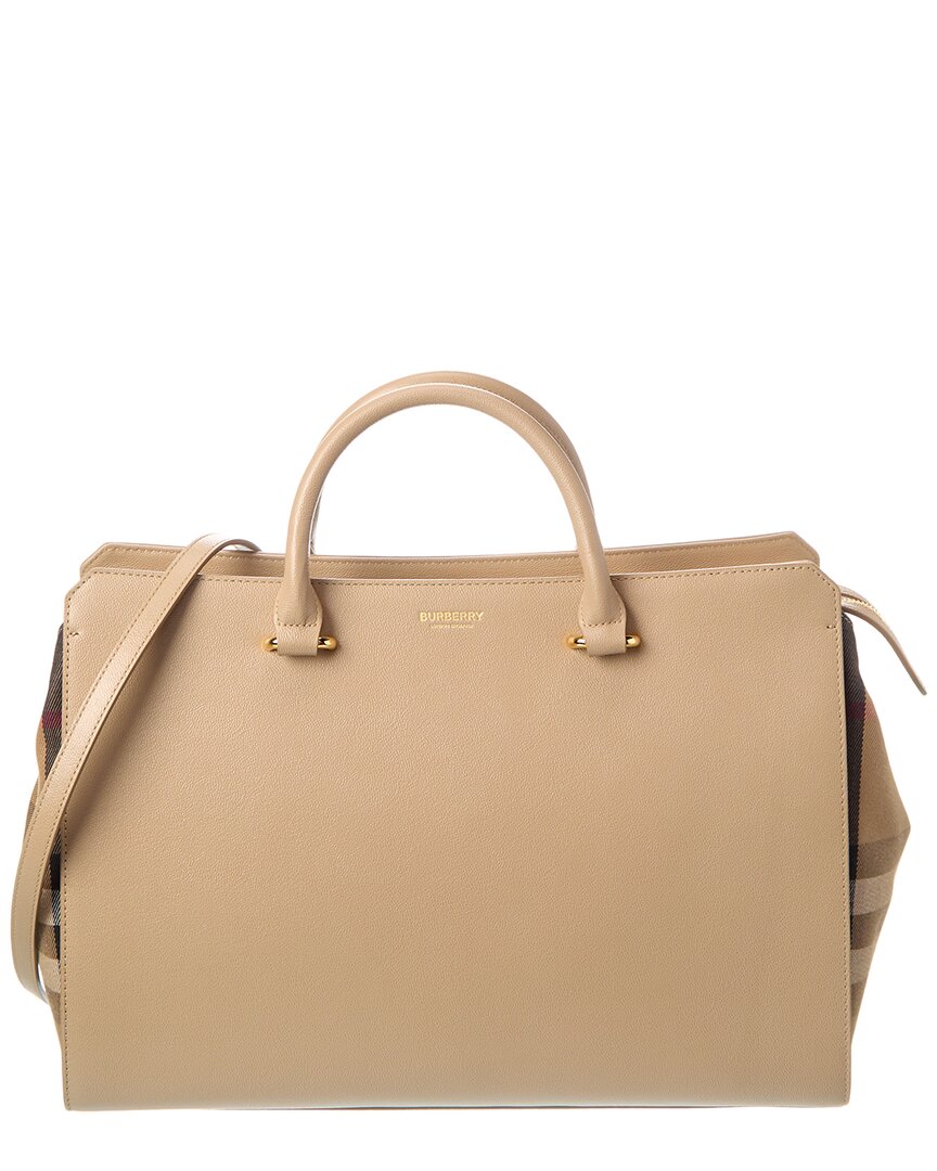 Burberry Banwell Medium Check Canvas & Leather Satchel ONE SIZE Beige