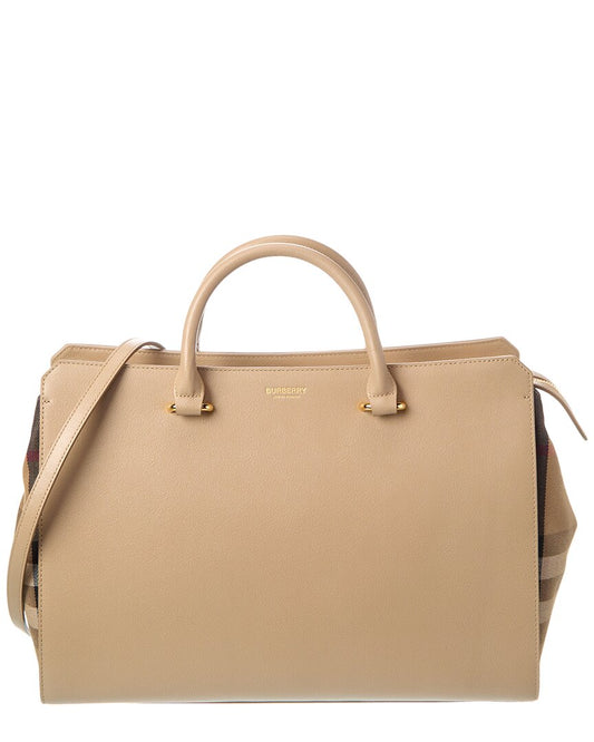 Burberry Banwell Medium Check Canvas & Leather Satchel ONE SIZE Beige
