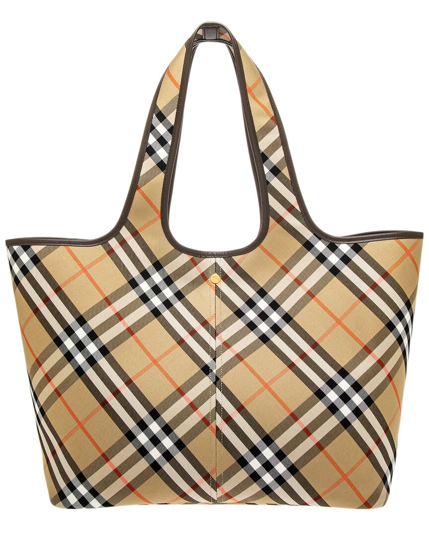 Burberry Check Medium Leather-Trim Tote ONE SIZE Brown Multi