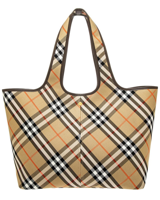 Burberry Check Medium Leather-Trim Tote ONE SIZE Brown Multi
