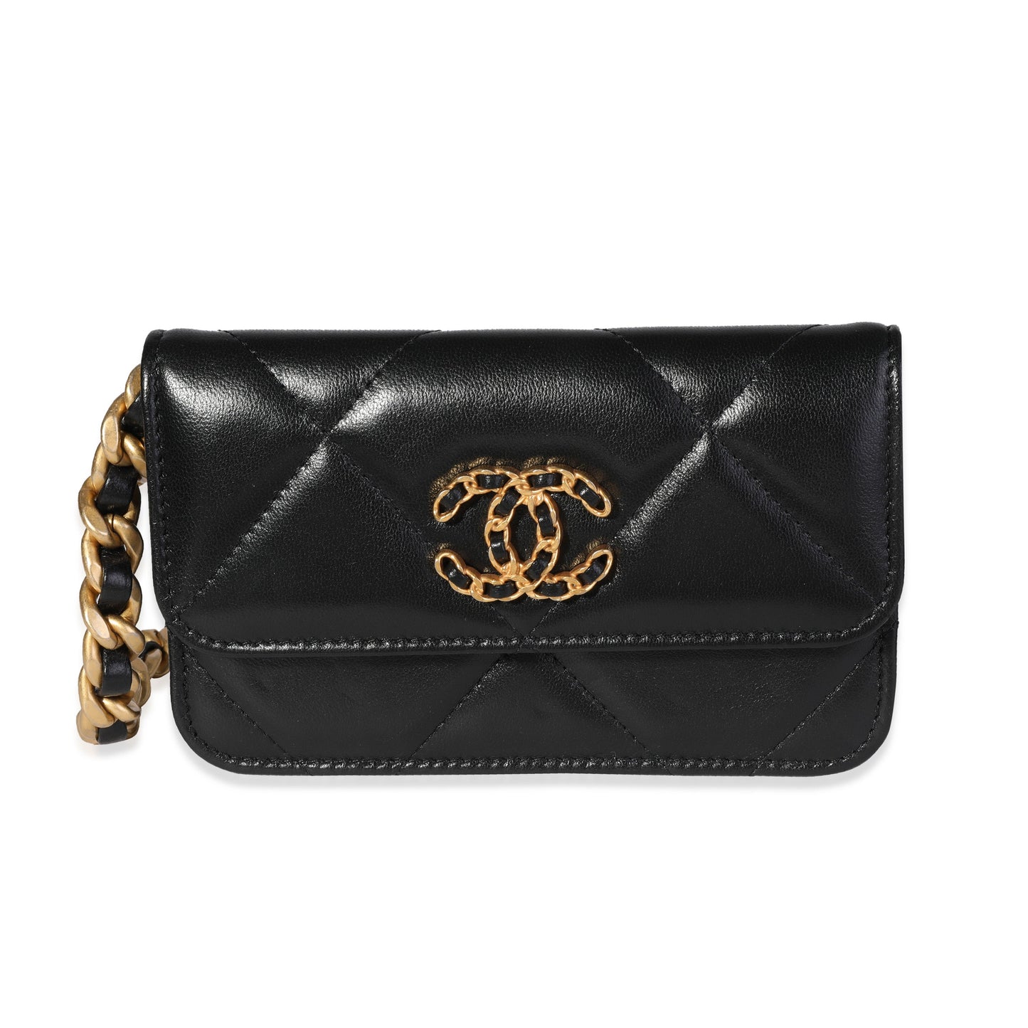 CHANEL Black Quilted Lambskin 19 Mini Coin Purse With Chain