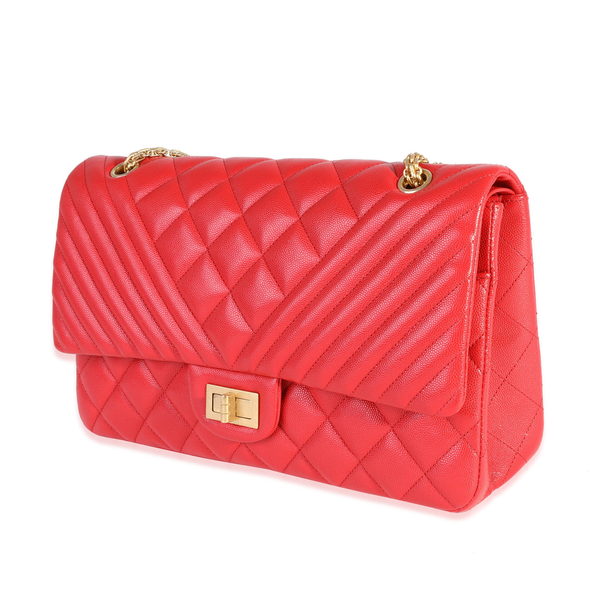 CHANEL Red Quilted Caviar Reissue 2.55 227 Double Flap Bag