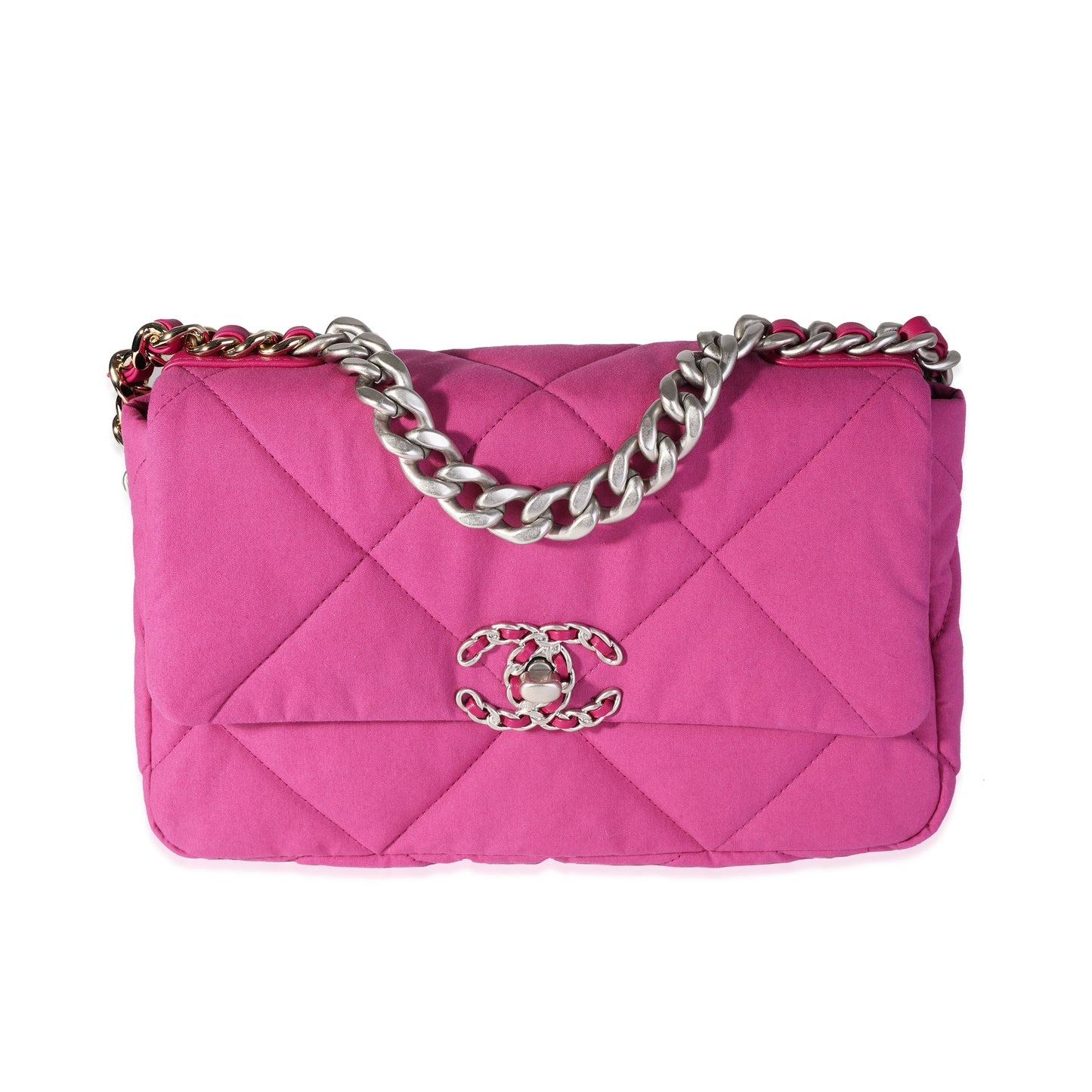 CHANEL Fuchsia Quilted Cotton Medium 19 Flap Bag