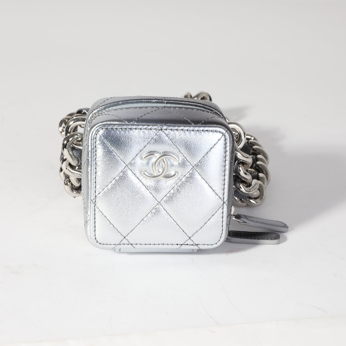 CHANEL Metallic Lambskin Quilted Coco Punk Clutch With Chain