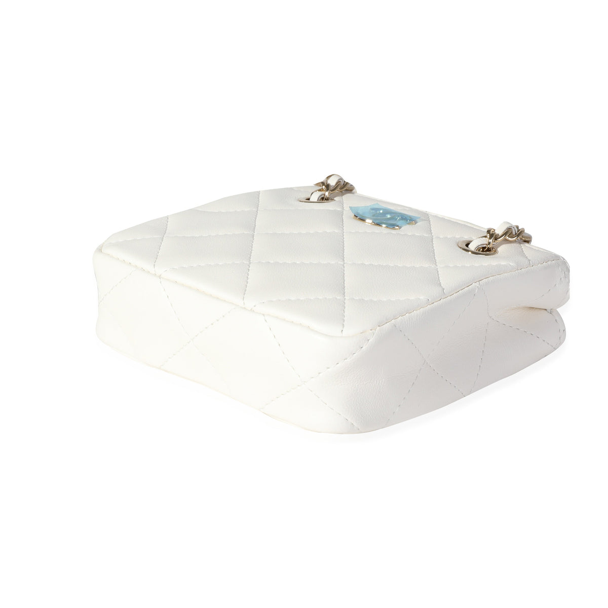 CHANEL White Quilted Lambskin Tiny Shopping Bag
