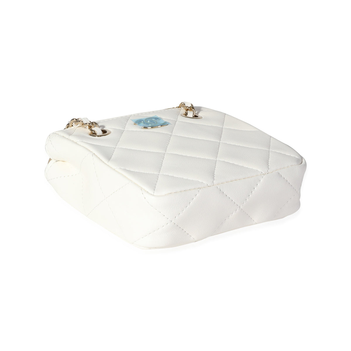 CHANEL White Quilted Lambskin Tiny Shopping Bag