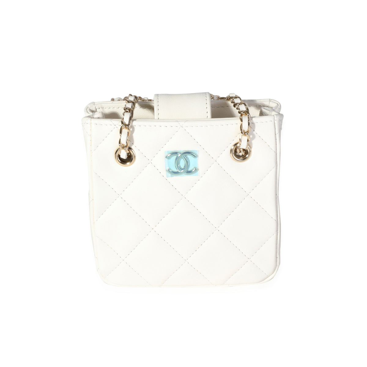CHANEL White Quilted Lambskin Tiny Shopping Bag