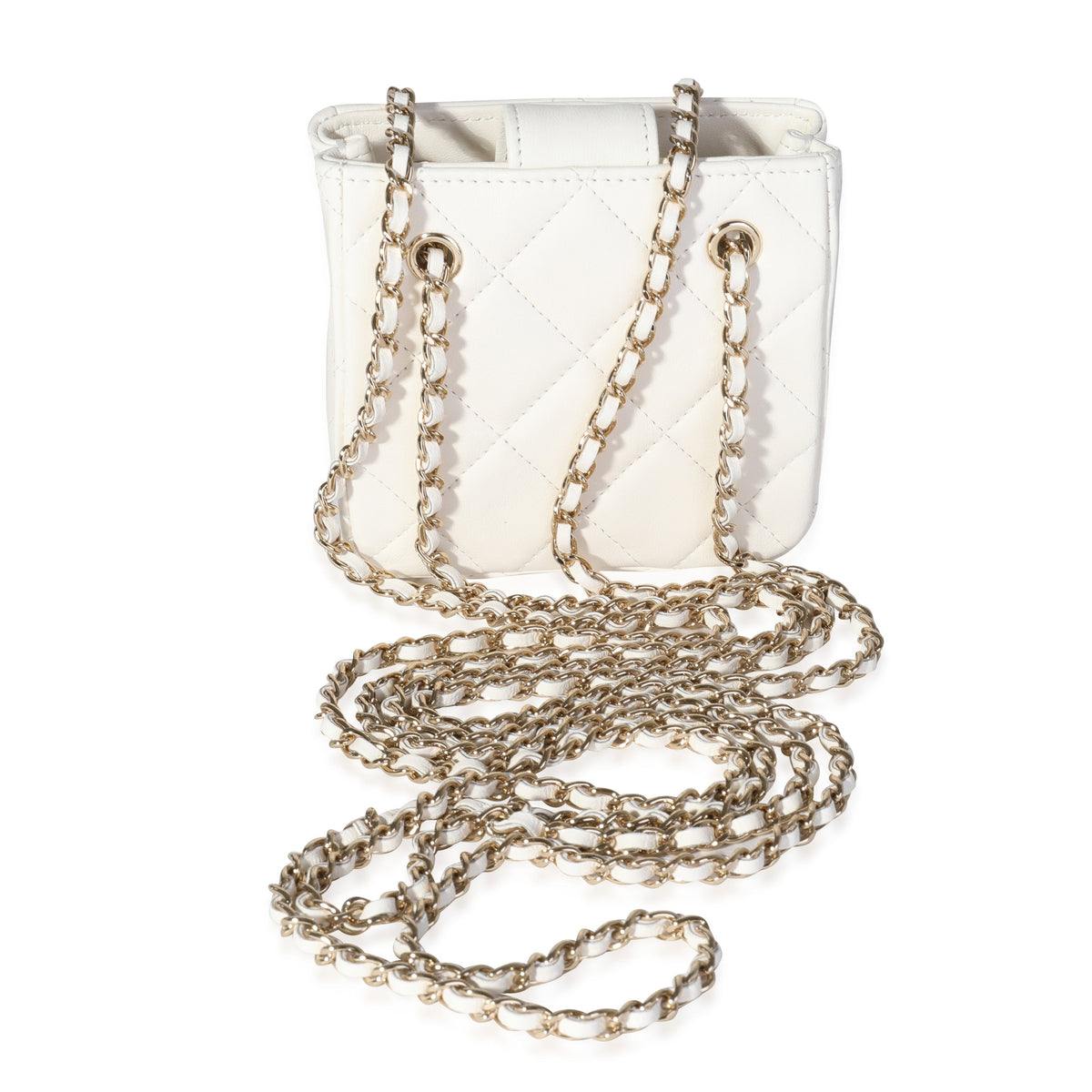 CHANEL White Quilted Lambskin Tiny Shopping Bag