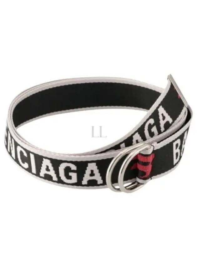 Luxury Balenciaga  D Ring Embroidered Logo Fabric Belt Black