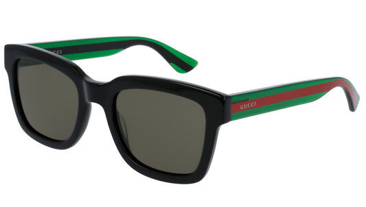 Gucci GG0001SN-002  Retro Black Square Sunglasses with Green & Red Temples