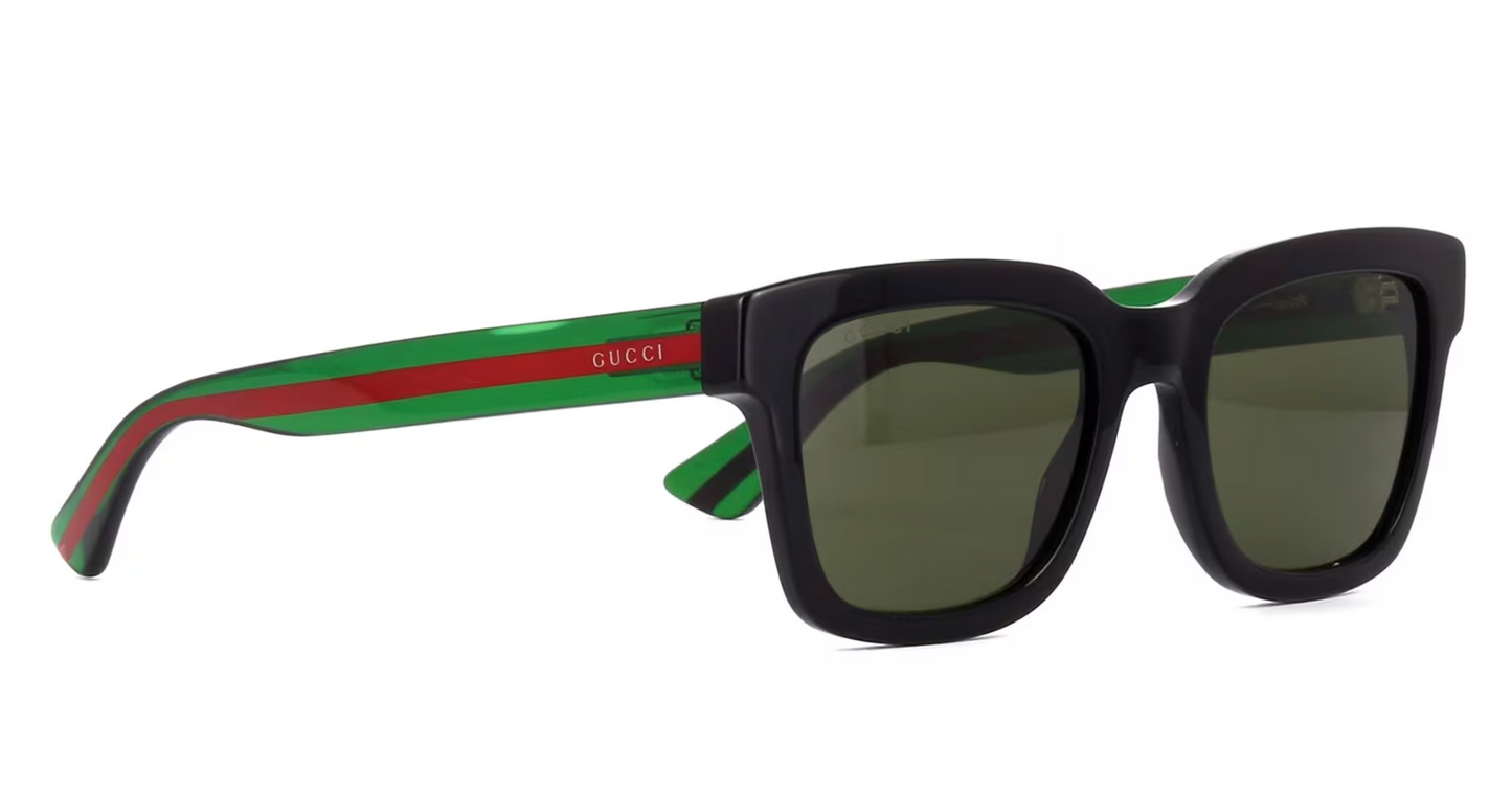 Gucci GG0001SN-002  Retro Black Square Sunglasses with Green & Red Temples