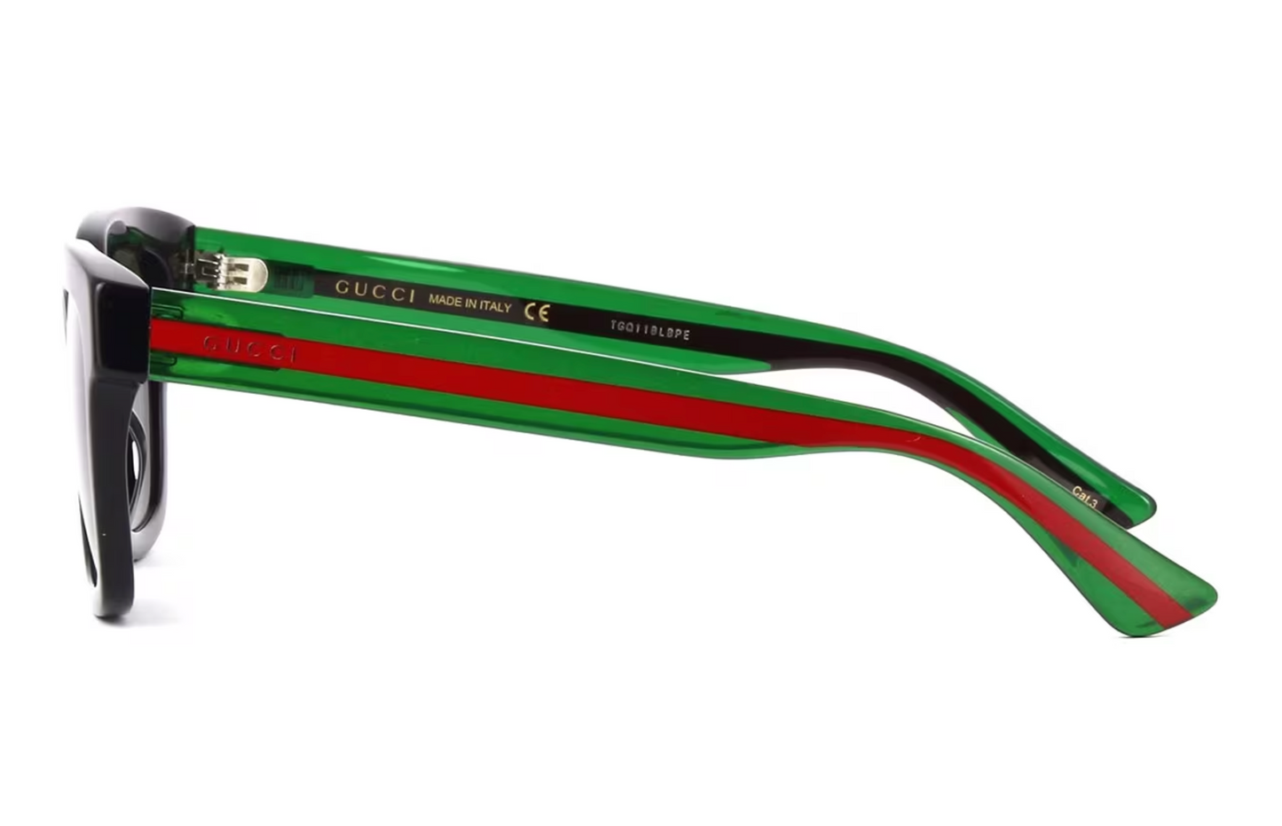 Gucci GG0001SN-002  Retro Black Square Sunglasses with Green & Red Temples