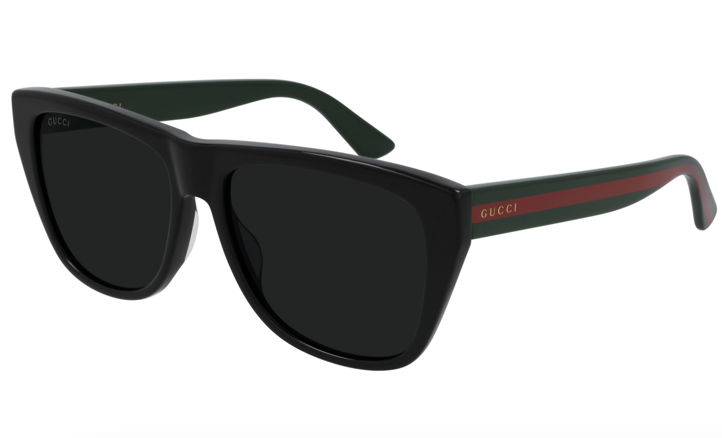 Gucci GG0926S-001 Sleek Black Square Sunglasses with Dark Lenses and Striped Tem