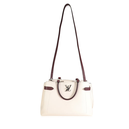 LOUIS VUITTON Cream & Burgundy Grained Calf Leather Lockme Day Bag