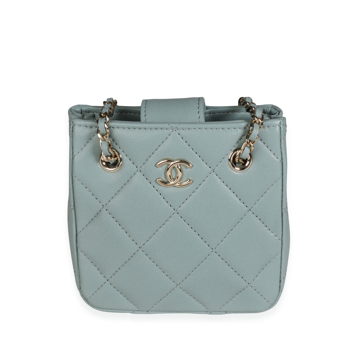 Top Quality Chanel Light Teal Quilted Lambskin Tiny Shopping Bag
