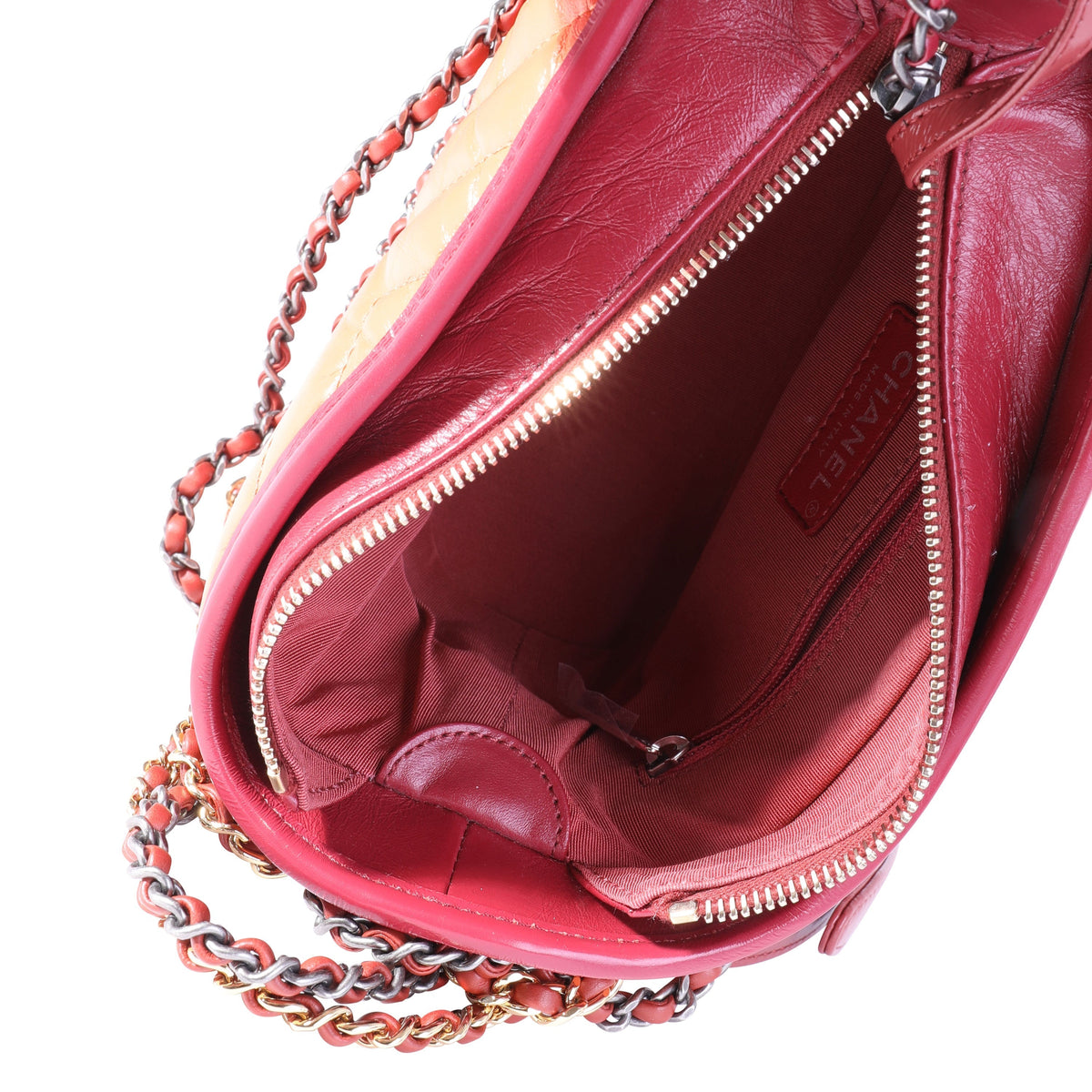 Top Quality Chanel Orange & Red Aged Calfskin Chevron Quilted Small Gabrielle Hobo