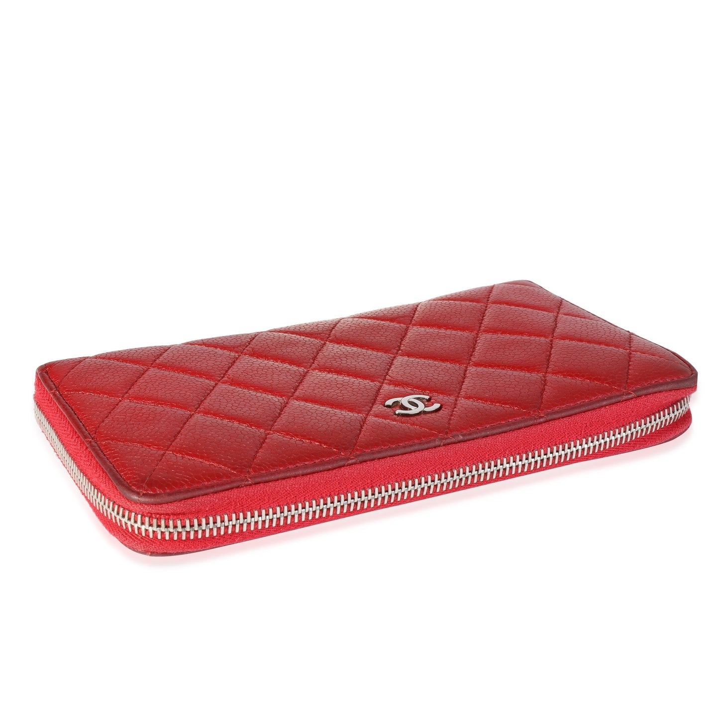 Chanel Red Quilted Caviar L-Gusset Zip-Around Wallet