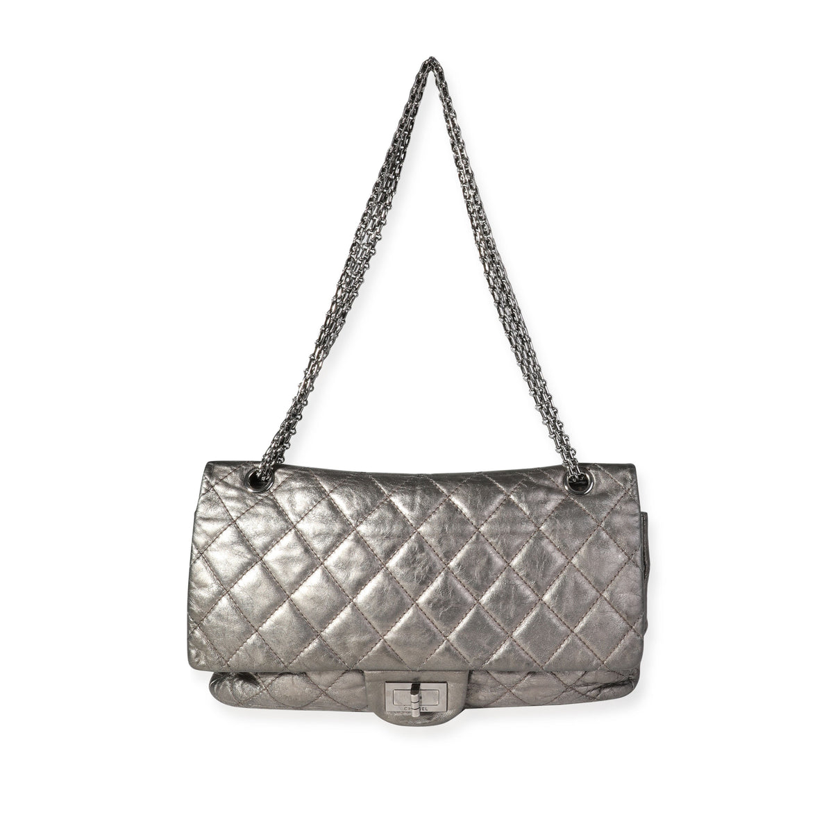 Top Quality Chanel Metallic Pewter Crinkle Lambskin Reissue 2.25 227 Double New Bag
