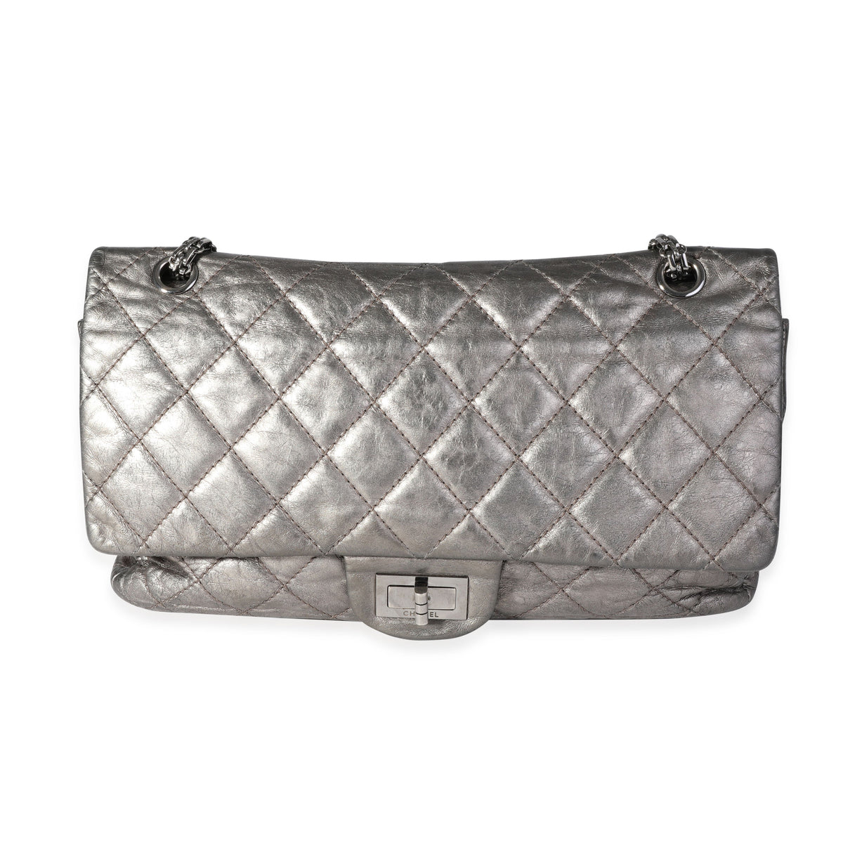 CHANEL Metallic Pewter Crinkle Lambskin Reissue 2.25 227 Double Flap Bag