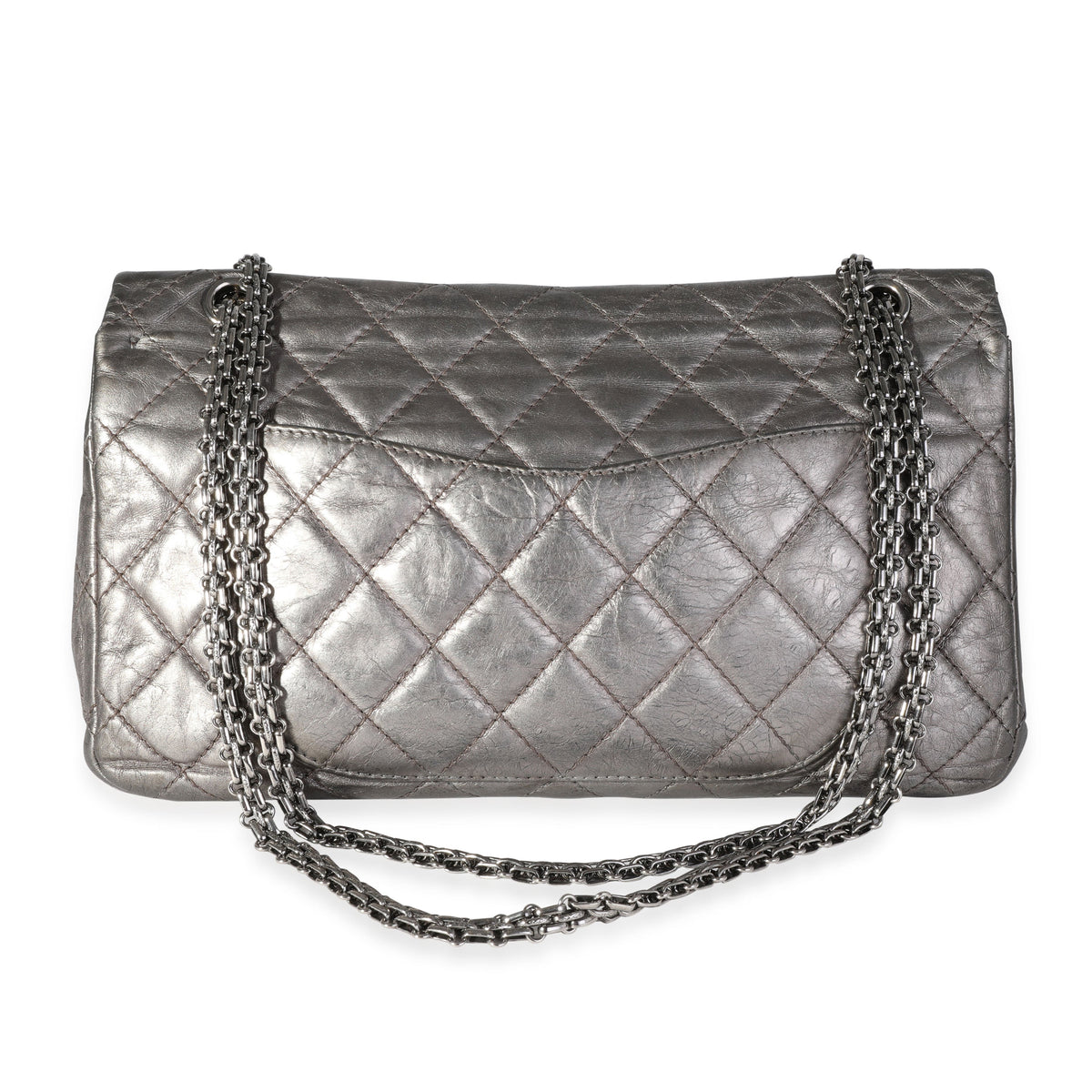 CHANEL Metallic Pewter Crinkle Lambskin Reissue 2.25 227 Double Flap Bag