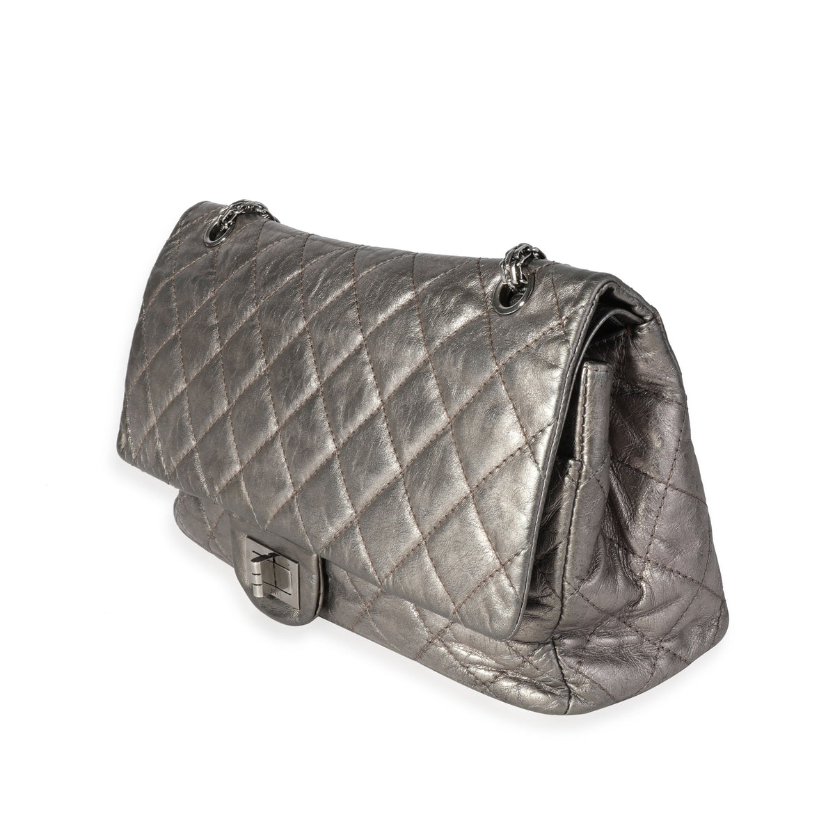 Top Quality Chanel Metallic Pewter Crinkle Lambskin Reissue 2.25 227 Double New Bag