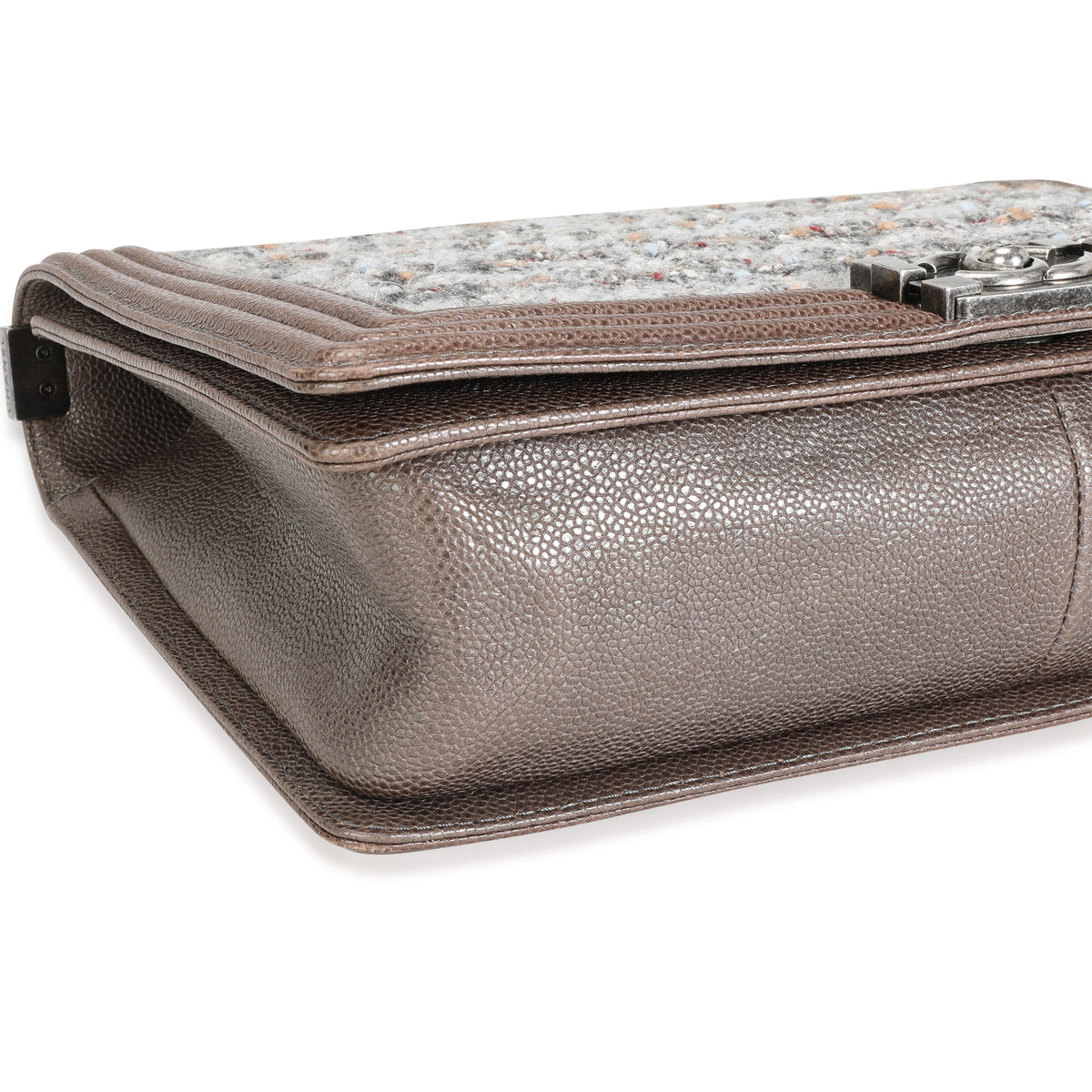 CHANEL Taupe Caviar and Multicolor Tweed Large Boy Bag
