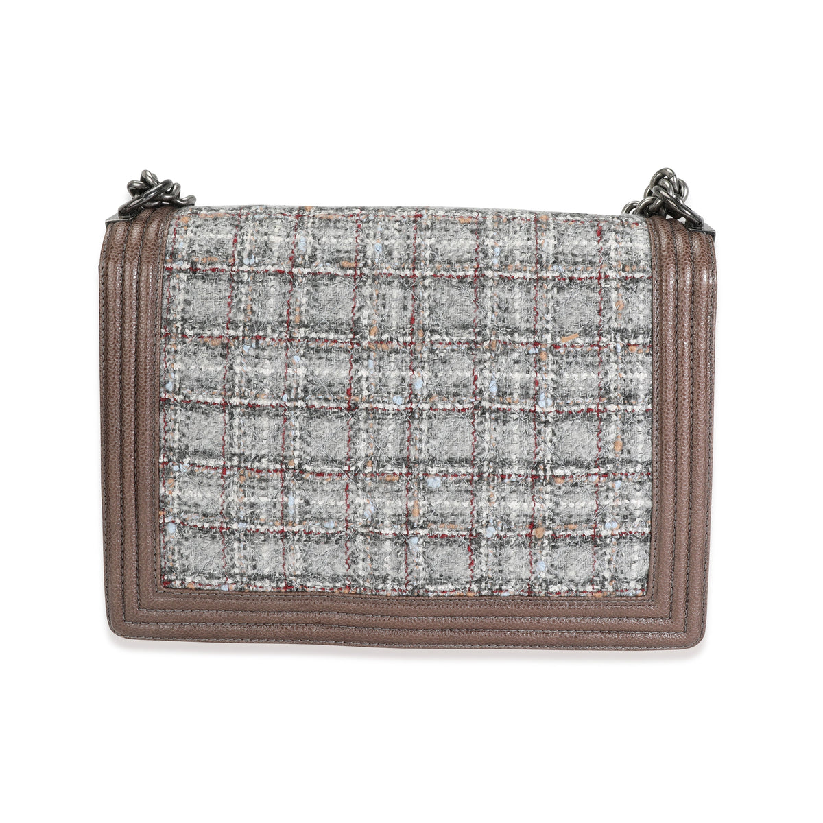 CHANEL Taupe Caviar and Multicolor Tweed Large Boy Bag