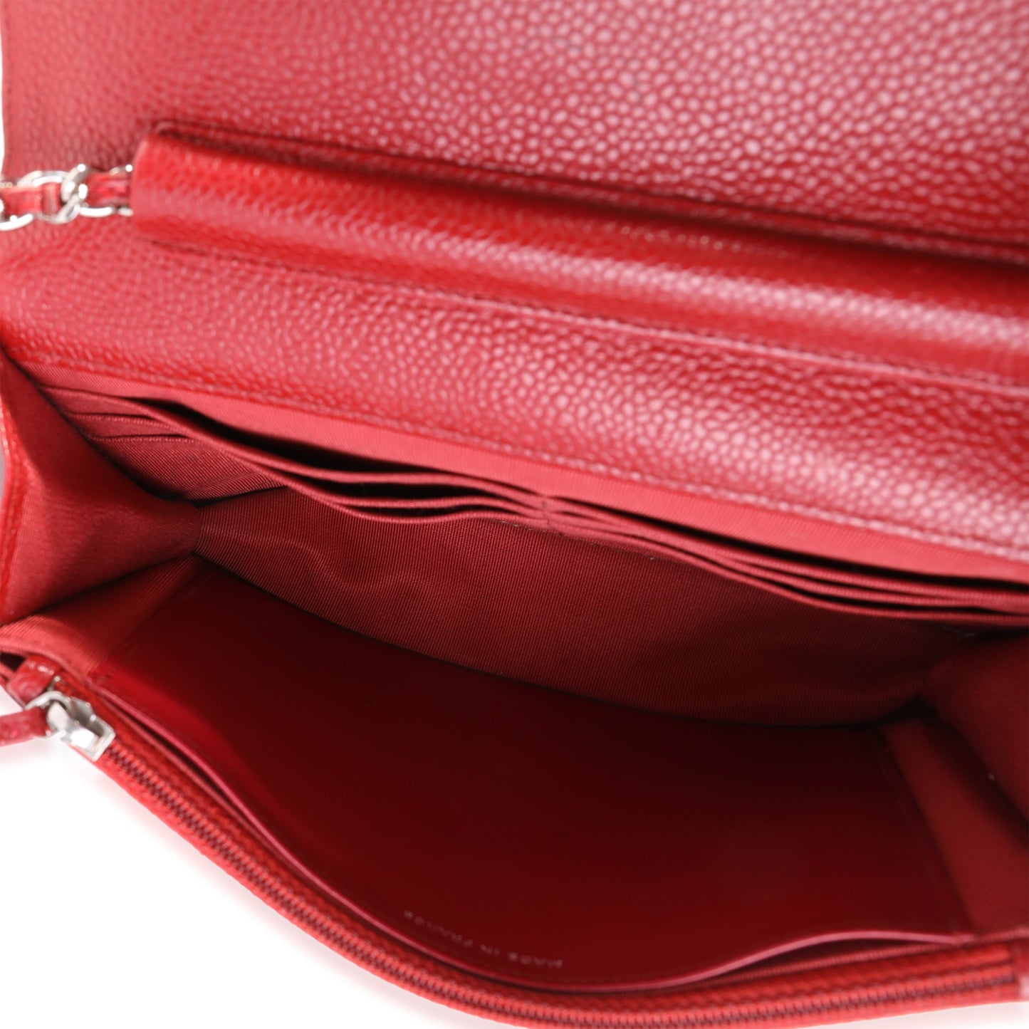 Chanel Red Quilted Caviar Wallet on Chain