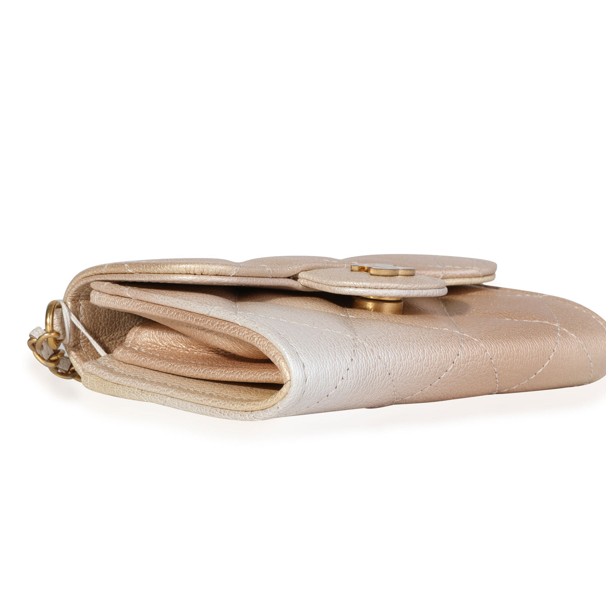 Top Quality Chanel Gold Metallic Ombre Quilted Goatskin Classic Mini Clutch with Chain