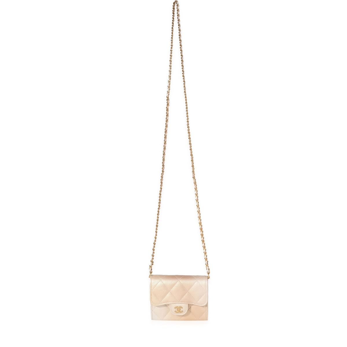Top Quality Chanel Gold Metallic Ombre Quilted Goatskin Classic Mini Clutch with Chain