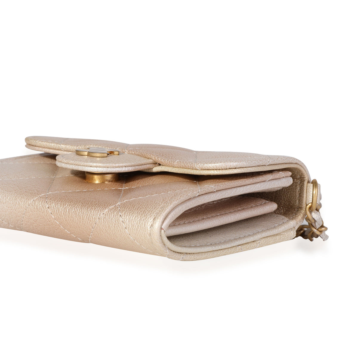 Top Quality Chanel Gold Metallic Ombre Quilted Goatskin Classic Mini Clutch with Chain