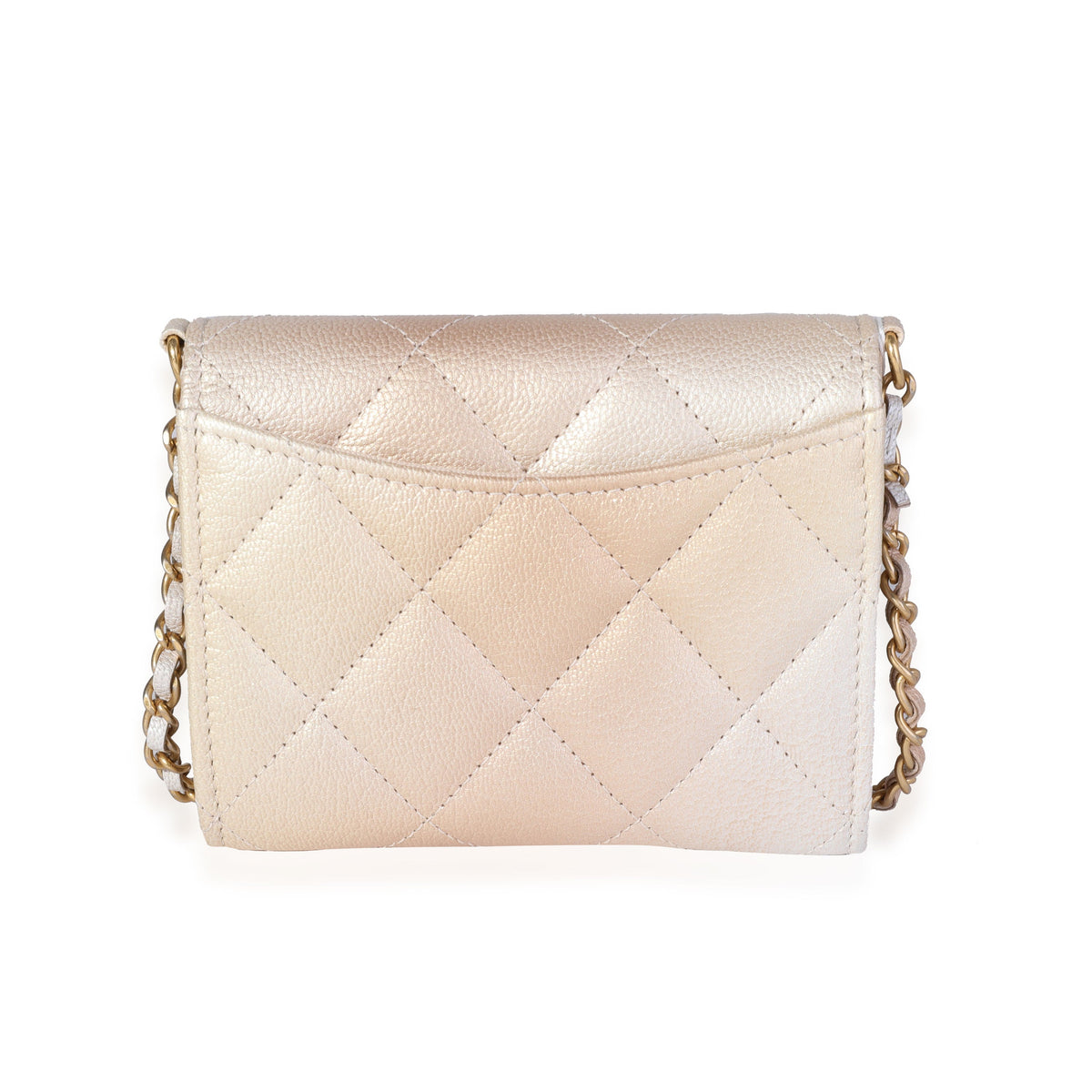 Top Quality Chanel Gold Metallic Ombre Quilted Goatskin Classic Mini Clutch with Chain