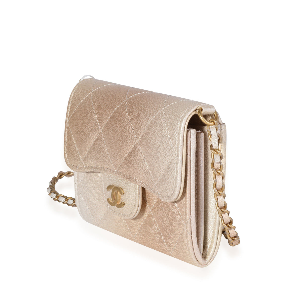 Top Quality Chanel Gold Metallic Ombre Quilted Goatskin Classic Mini Clutch with Chain