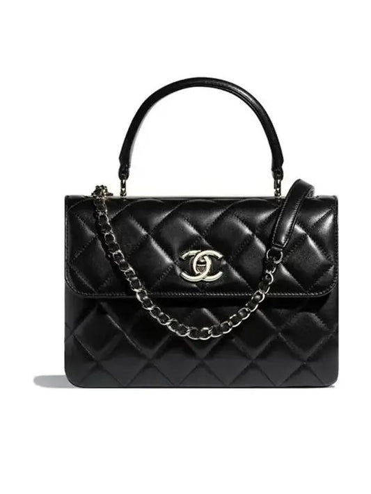 Gold Plated CC Top Handle Flap Small Tote Bag Black Chanel