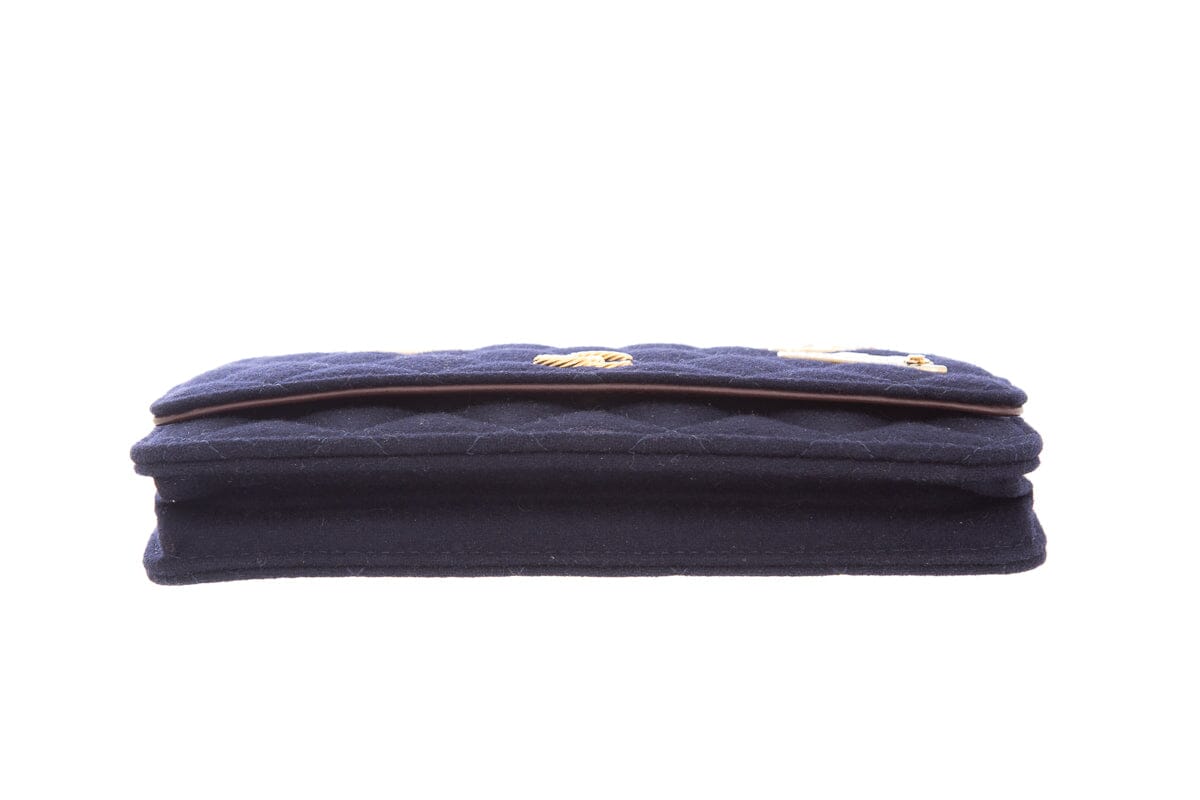 Chanel Navy Felt Quilted Paris-Hamburg Charms Wallet On Chain