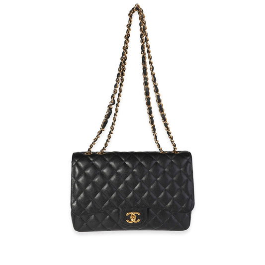 CHANEL Black Quilted Caviar Jumbo Classic Single Flap Bag