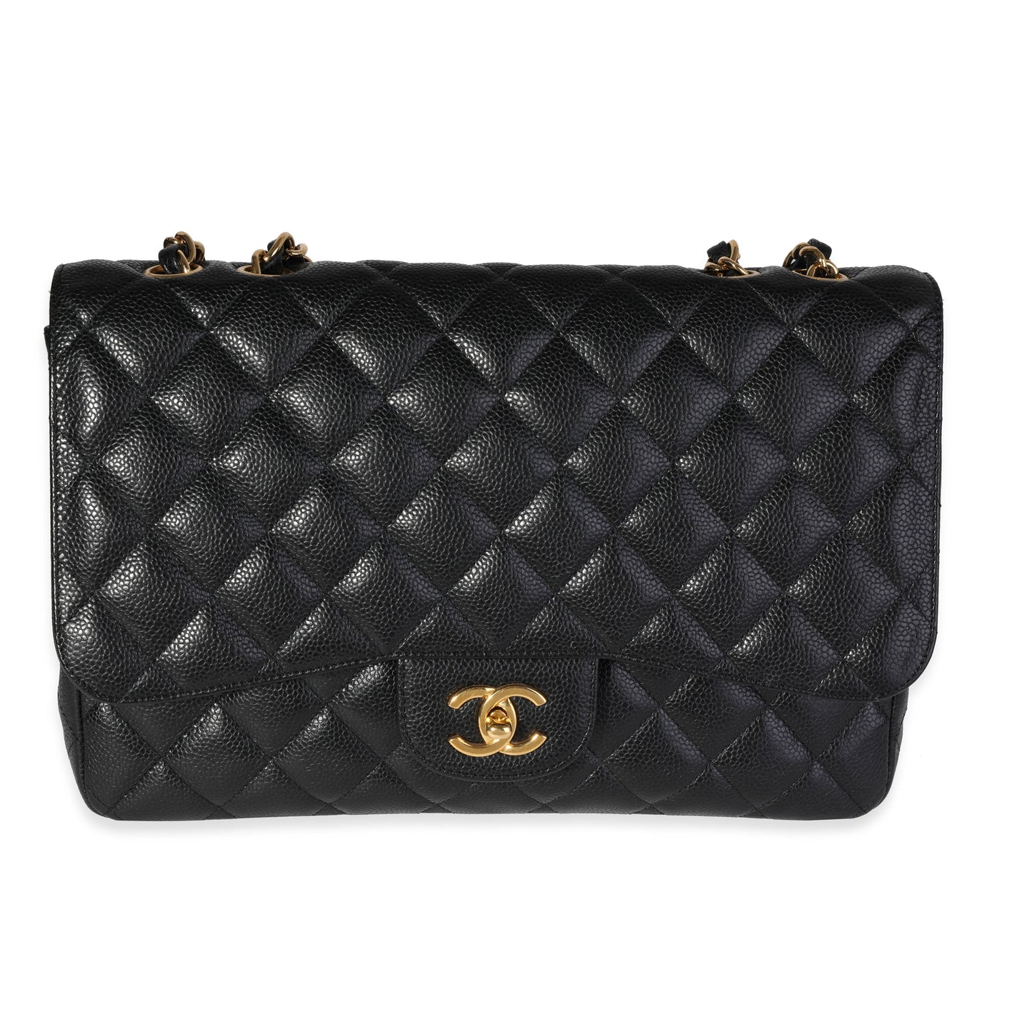 CHANEL Black Quilted Caviar Jumbo Classic Single Flap Bag