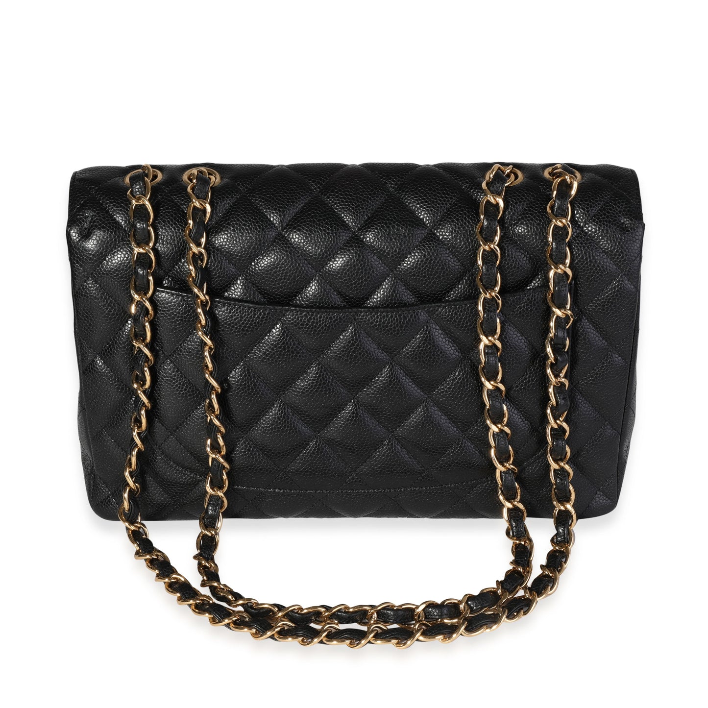 CHANEL Black Quilted Caviar Jumbo Classic Single Flap Bag