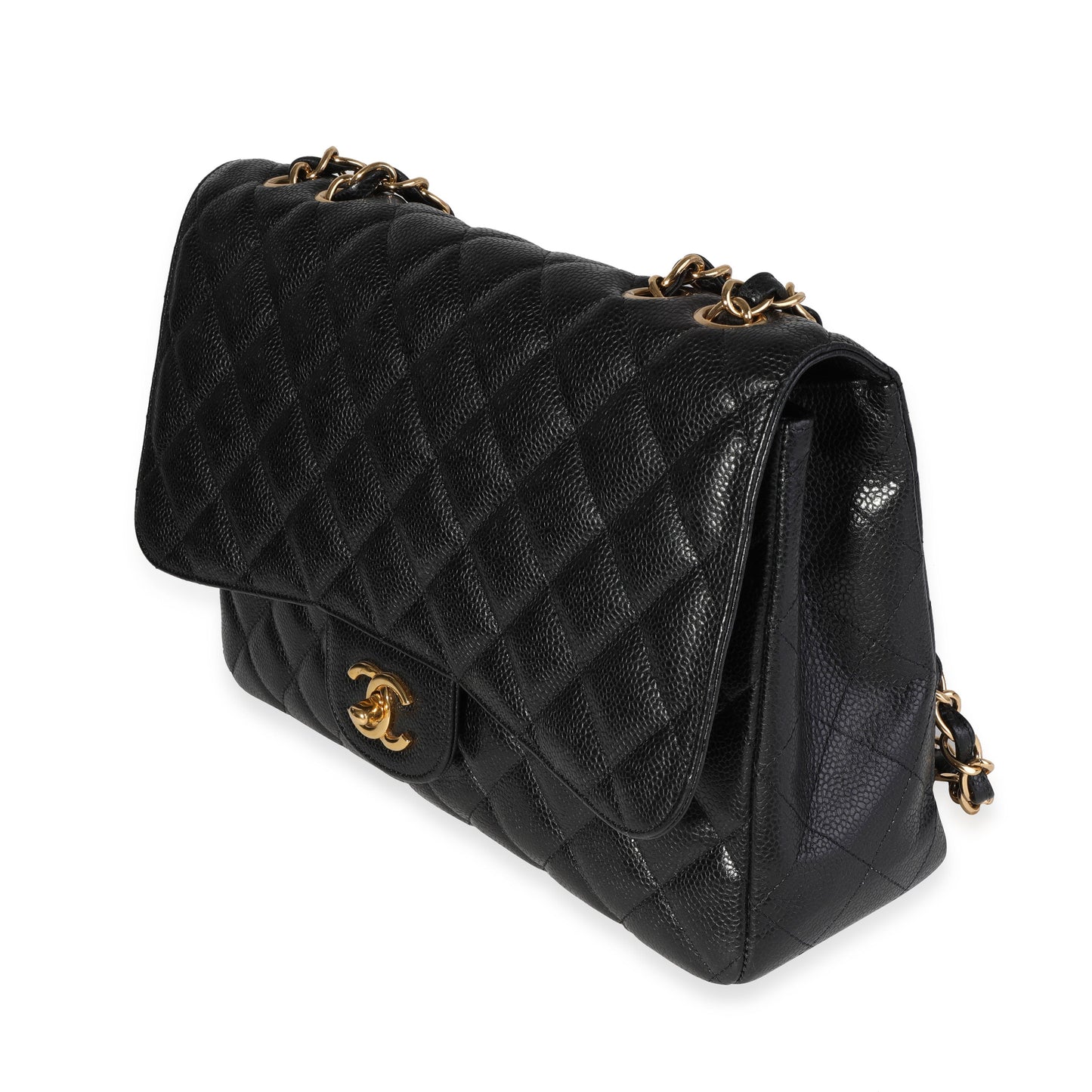 CHANEL Black Quilted Caviar Jumbo Classic Single Flap Bag