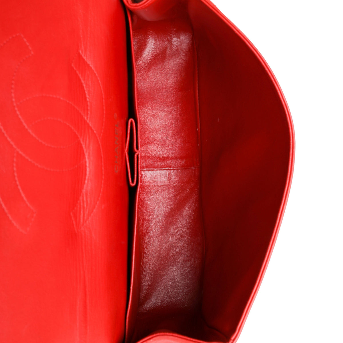 CHANEL Red Quilted Lambskin Classic Jumbo Double Flap Bag