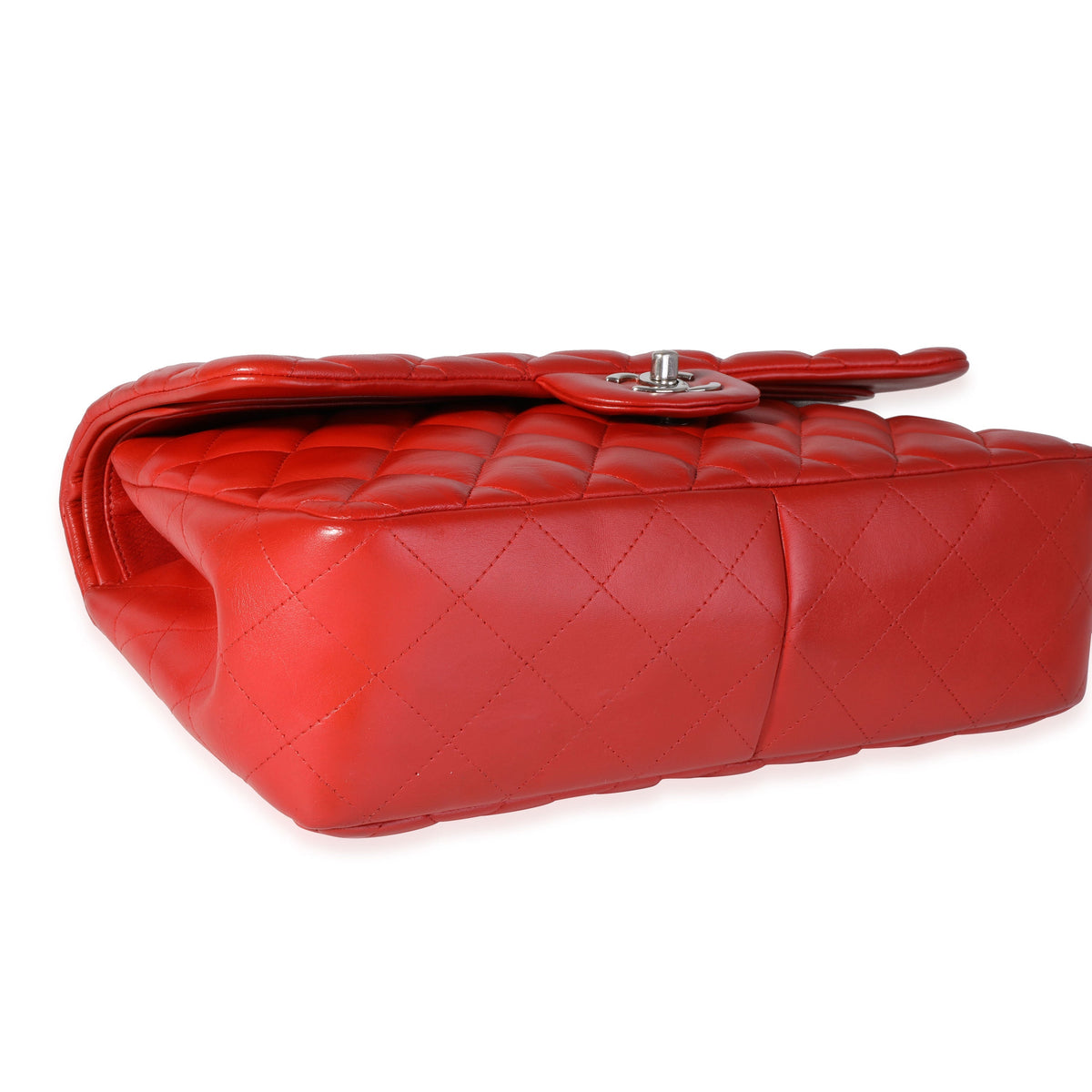 CHANEL Red Quilted Lambskin Classic Jumbo Double Flap Bag